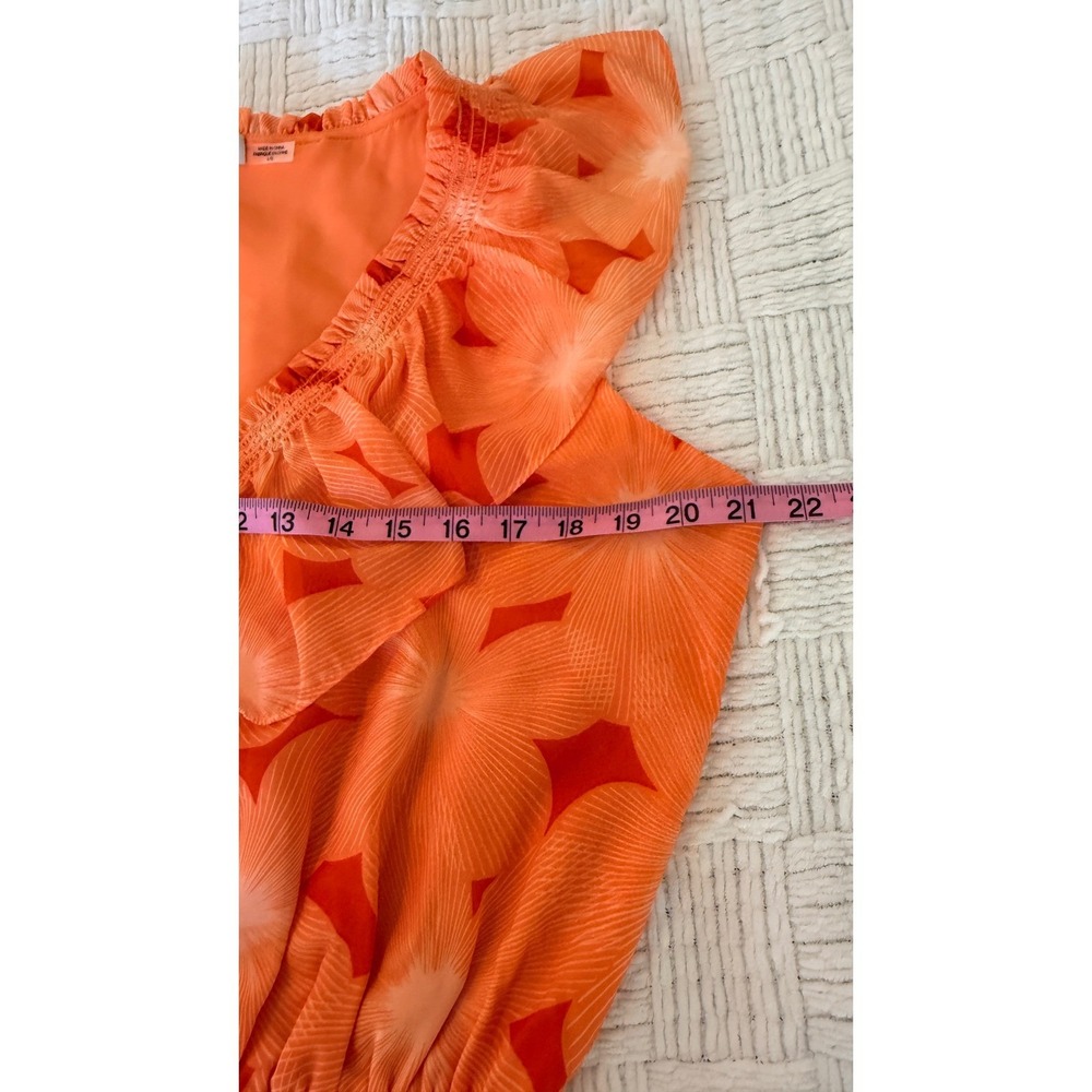 Ramy Brook Tropical Boho Orange Ruffle Smocked Mini Dress Large - Picture 14 of 15
